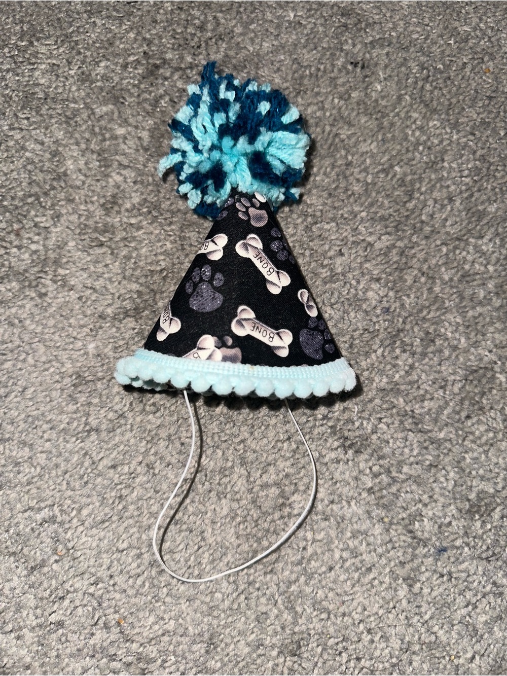 Blue Paw-Print Dog Party Hat with Light Blue Pom-Pom